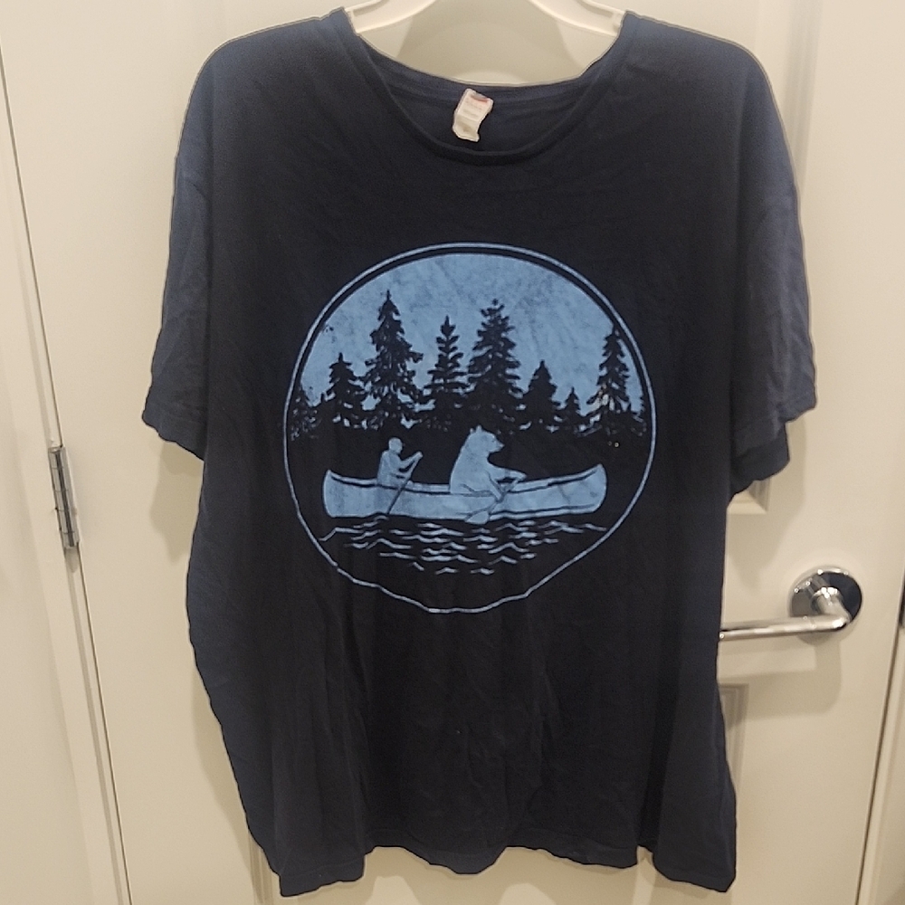 Smart Blanks Men's Navy Cotton Graphic Tee with Bear and Canoe Design Size XL